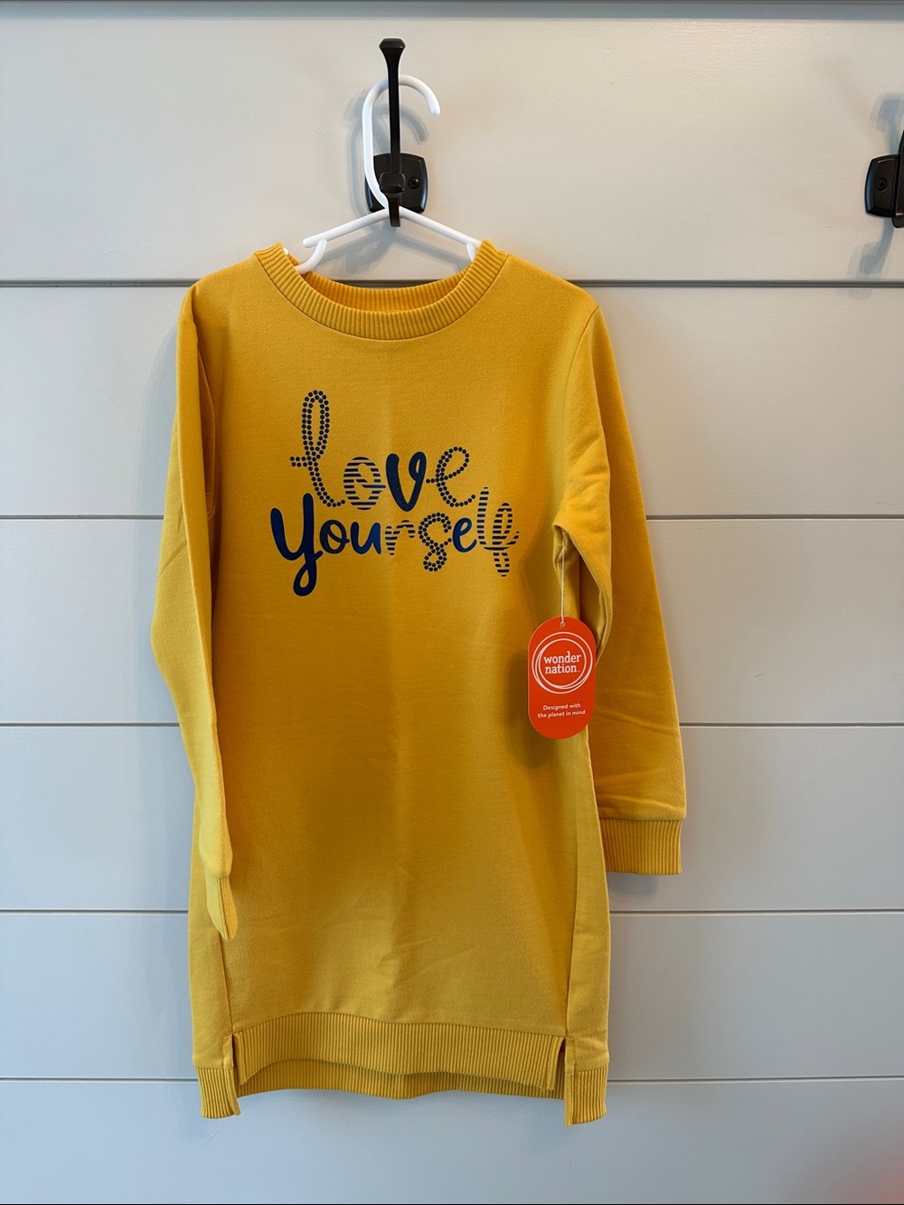wonder nation Yellow "Love Yourself" Long Sleeve sweatshirt dress size 6/6x